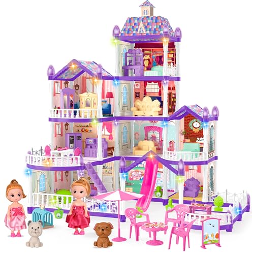 Seifar Doll House for Girls10 Rooms Purple House Toy with Doll Figures PuppiesLights Furnitures Accessories Kids Playhouse Gift for for 3 4 5 6 7 8 9 10 Year Old - Image 1