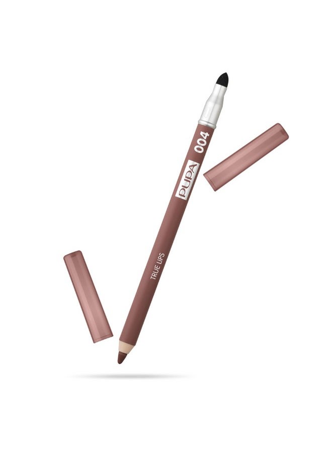 PUPA - Milano True Lips Blendable Lip Liner Dualended Matte Lining Color And Brush Light And Creamy, Hydrating, High Pigment, Smudge Proof Formula Paraben Free 004 Plain Brown 0.042 Oz - Image 1