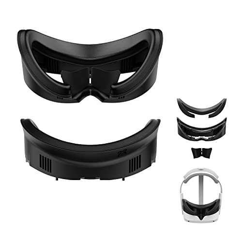 AMVR Face Cover for Pico 4/Pico 4 Ultra, Resilient Vent Leather Face Pad Replacement Soft Facial Cushion Interface Bracket Set Washable Lightproof Comfortable VR Accessories（Black, 3-in-1） - Image 1