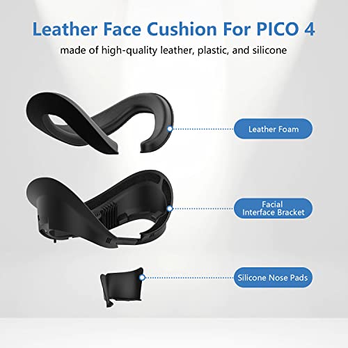 AMVR Face Cover for Pico 4/Pico 4 Ultra, Resilient Vent Leather Face Pad Replacement Soft Facial Cushion Interface Bracket Set Washable Lightproof Comfortable VR Accessories（Black, 3-in-1） - Image 2