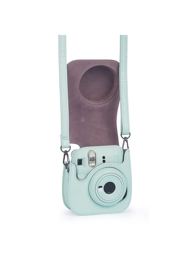 Phetium حافظة كاميرا ميني 12 الفورية الواقية متوافقة مع Instax Mini 12 11، حقيبة جلد PU مع جيب وحزام كتف قابل للتعديل (أخضر نعناعي) - Image 3