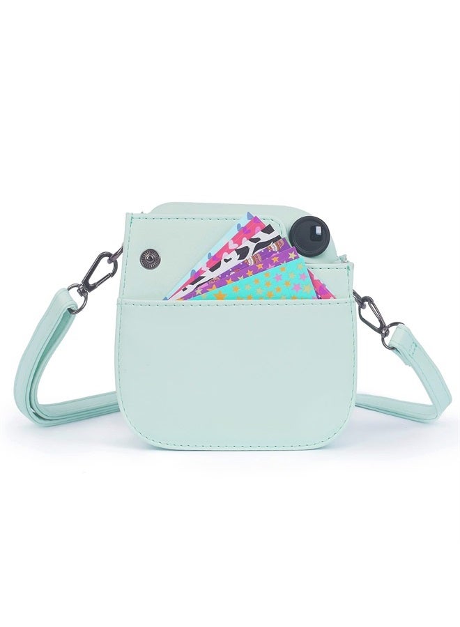 Phetium حافظة كاميرا ميني 12 الفورية الواقية متوافقة مع Instax Mini 12 11، حقيبة جلد PU مع جيب وحزام كتف قابل للتعديل (أخضر نعناعي) - Image 5