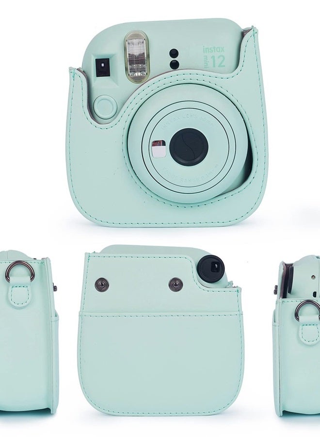 Phetium حافظة كاميرا ميني 12 الفورية الواقية متوافقة مع Instax Mini 12 11، حقيبة جلد PU مع جيب وحزام كتف قابل للتعديل (أخضر نعناعي) - Image 2