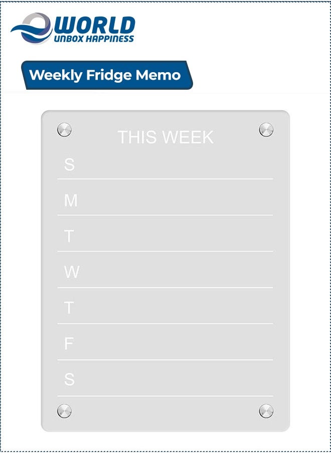 Eworld Clear Acrylic Weekly Meal Planner Board, Reusable Writing Memo for Refrigerator with Four Strong Magnets for Secure Attachment and Rounded Edges for Safety. Ideal for Home and Office. (Small/Large)  - Image 1
