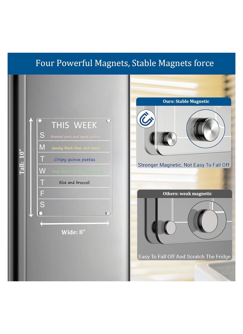 Eworld Clear Acrylic Weekly Meal Planner Board, Reusable Writing Memo for Refrigerator with Four Strong Magnets for Secure Attachment and Rounded Edges for Safety. Ideal for Home and Office. (Small/Large)  - Image 2