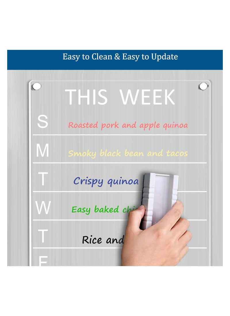 Eworld Clear Acrylic Weekly Meal Planner Board, Reusable Writing Memo for Refrigerator with Four Strong Magnets for Secure Attachment and Rounded Edges for Safety. Ideal for Home and Office. (Small/Large)  - Image 5