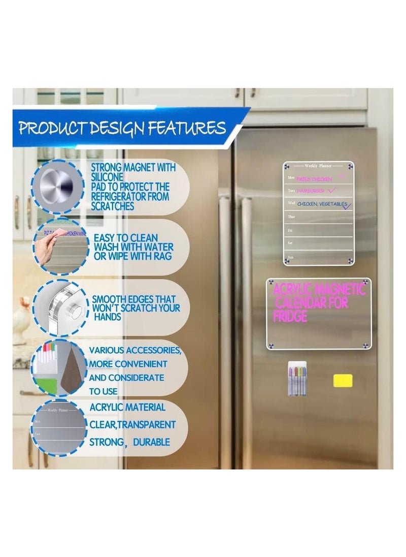 Eworld Clear Acrylic Weekly Meal Planner Board, Reusable Writing Memo for Refrigerator with Four Strong Magnets for Secure Attachment and Rounded Edges for Safety. Ideal for Home and Office. (Small/Large)  - Image 4