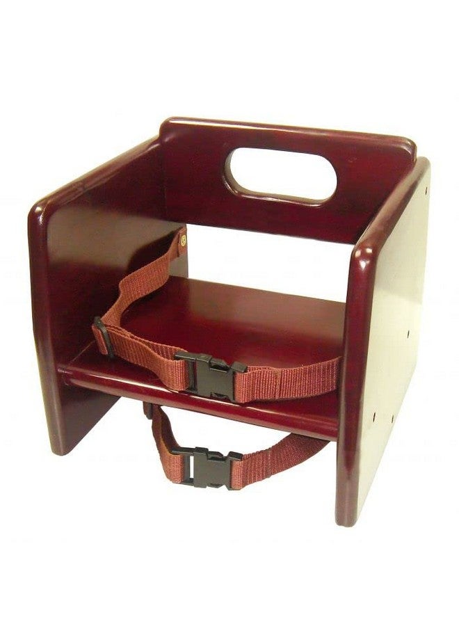TrueCraftware - 17" Children Booster Seat, Mahogany Wood Finished Rubber Wood with Harness Straps Seat Back Support Maximum Knock-Down Package, Stackable Booster Seat for Dining Table - Image 1
