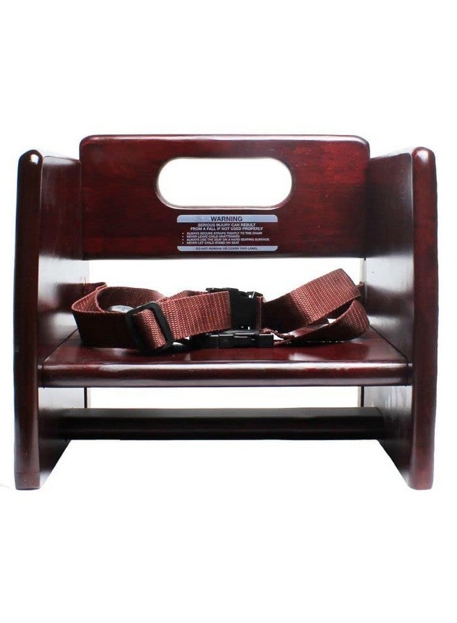 TrueCraftware - 17" Children Booster Seat, Mahogany Wood Finished Rubber Wood with Harness Straps Seat Back Support Maximum Knock-Down Package, Stackable Booster Seat for Dining Table - Image 2