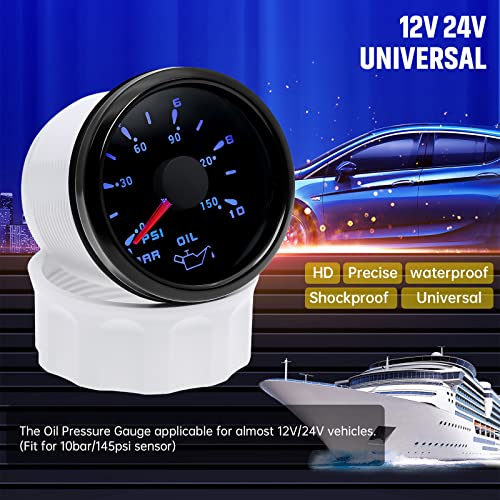 ARTILAURA Oil Pressure Gauge Electric 2-1/16" 52mm 0-150 PSI 0-10Bar Boat Meter 7 Color for AUTO Car Truck Marine (All Black) - Image 3