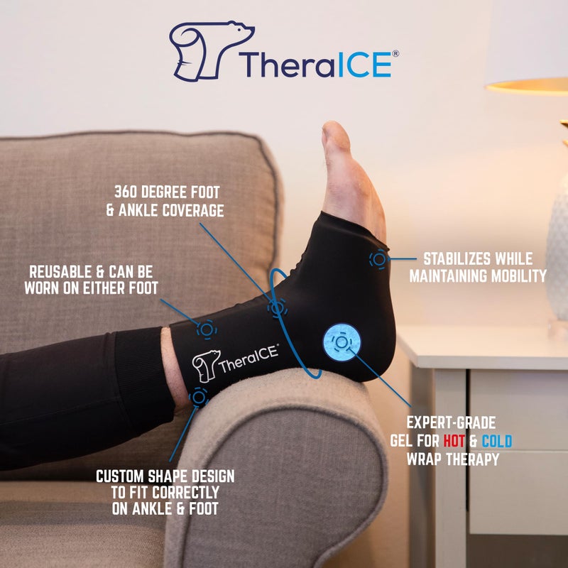 TheraICE حزمة ثيرا آيس لتبريد الكاحل لتورم الكاحل الملتوي للنساء والرجال، دعم العلاج البارد، جوارب ضغط، تخفيف التهاب اللفافة الأخمصية والتهاب الأوتار العرقوبية، أقدام مؤلمة وكعب - Image 2