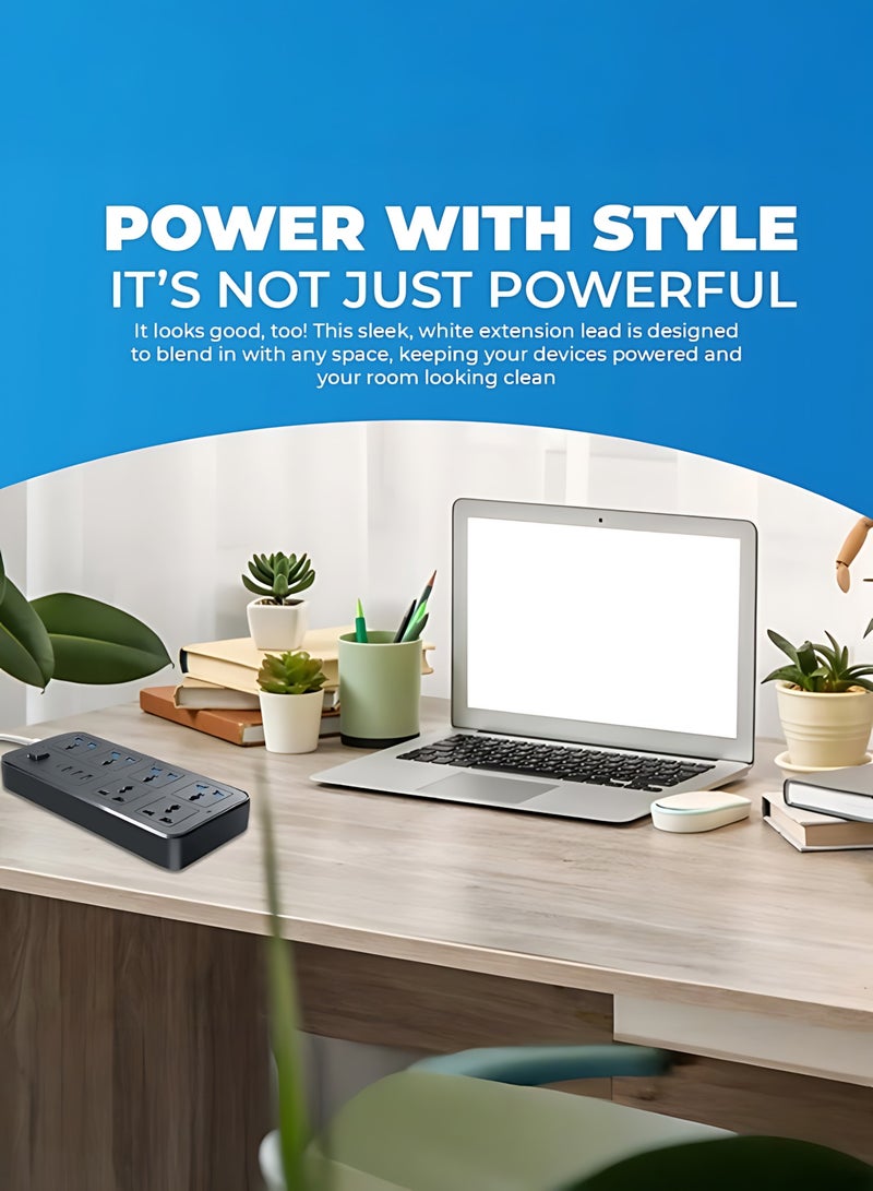 سلك تمديد عالمي بطول 2 متر مع مقبس متعدد الوظائف من المملكة المتحدة بثلاثة دبابيس مع 6 منافذ USB ومنفذ واحد من النوع C ومقبس كهربائي بطول 2 متر وشريط طاقة رئيسي للمنزل والمطبخ والمكتب - Image 5