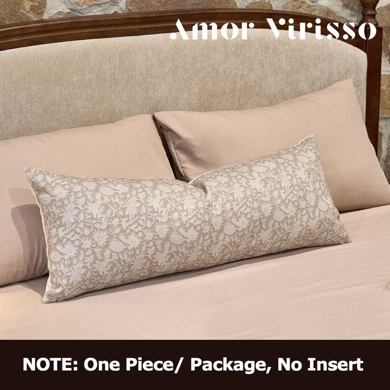 Amor Virisso Floral Throw Pillow Covers 14x36 Couch Pillows for Living Room Decorative Accent Pillow Covers Block Print Farmhouse Neutral Pillow Covers Sofa Pillows 1PC, Cream Oatmeal - Image 4
