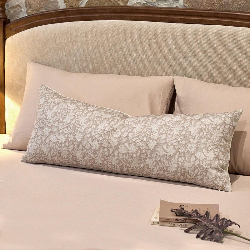 Amor Virisso Floral Throw Pillow Covers 14x36 Couch Pillows for Living Room Decorative Accent Pillow Covers Block Print Farmhouse Neutral Pillow Covers Sofa Pillows 1PC, Cream Oatmeal - Image 1