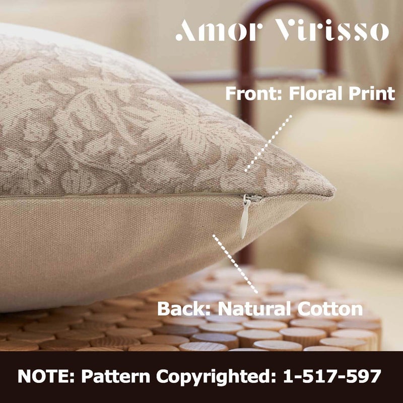 Amor Virisso Floral Throw Pillow Covers 14x36 Couch Pillows for Living Room Decorative Accent Pillow Covers Block Print Farmhouse Neutral Pillow Covers Sofa Pillows 1PC, Cream Oatmeal - Image 2