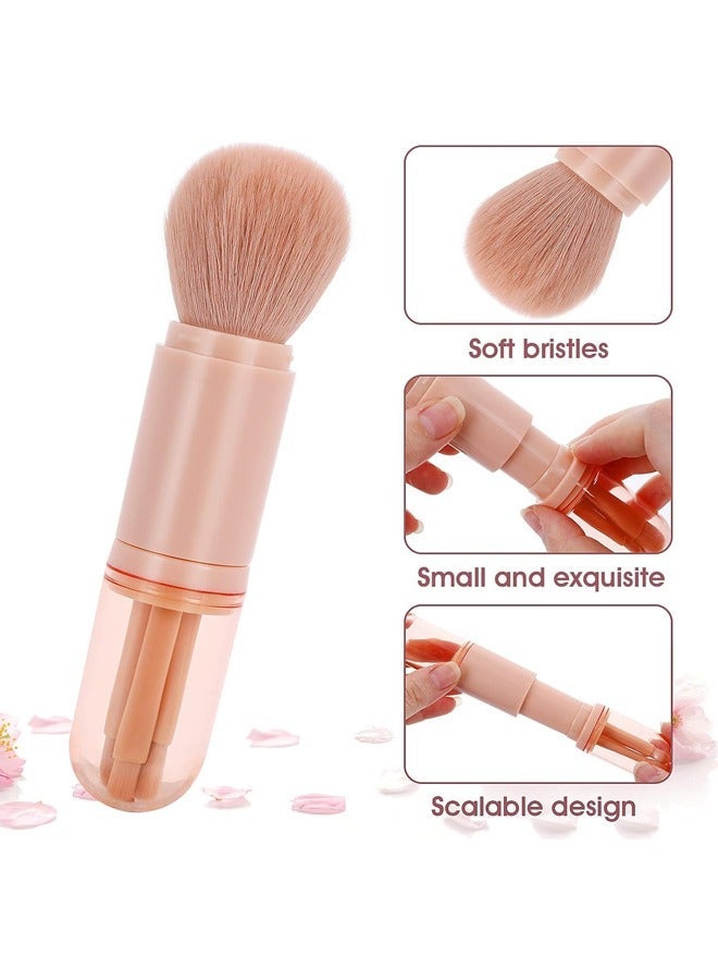 4 in 1 Mini Makeup Brush Set, Cosmetic Full Function Portable Travel Makeup Brush Set, Retractable for Powder Blending Foundation Eyeshadow Highlighter (Pink) - Image 2