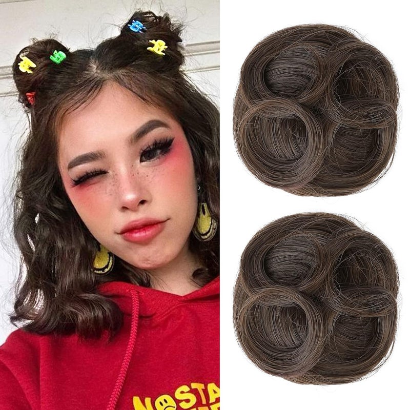 REECHO Space Bun Hair Pieces 2 PCS Mini Claw Clip in Messy  Cat Ears Fake Hair Bun Extensions HB001 Wig Accessory Updo Hairpieces for Women Girls Pack of 235 Wavy Medium Ash Brown