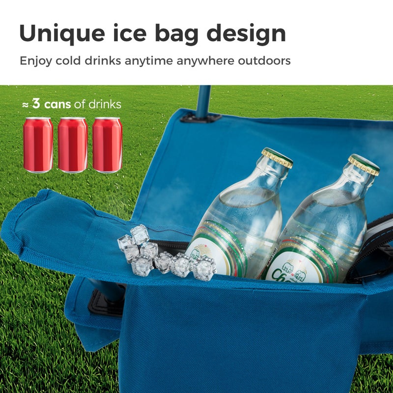 LET'S CAMP Camping Chair 2 Pack Folding Chair with 3-Can Cooler Bag Portable Lawn Chair with Cup Holder,Storage Pocket, Supports 225LBS, Collapsible Chair for Camp, Beach, Picnic (Blue) - Image 4