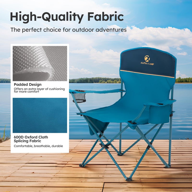 LET'S CAMP Camping Chair 2 Pack Folding Chair with 3-Can Cooler Bag Portable Lawn Chair with Cup Holder,Storage Pocket, Supports 225LBS, Collapsible Chair for Camp, Beach, Picnic (Blue) - Image 5