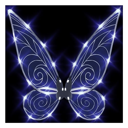 quescu Light up Fairy Wings for AdultsLED Butterfly Wings for Girls WomenHalloween Costume Dress Up Gifts for Kids White - Image 1