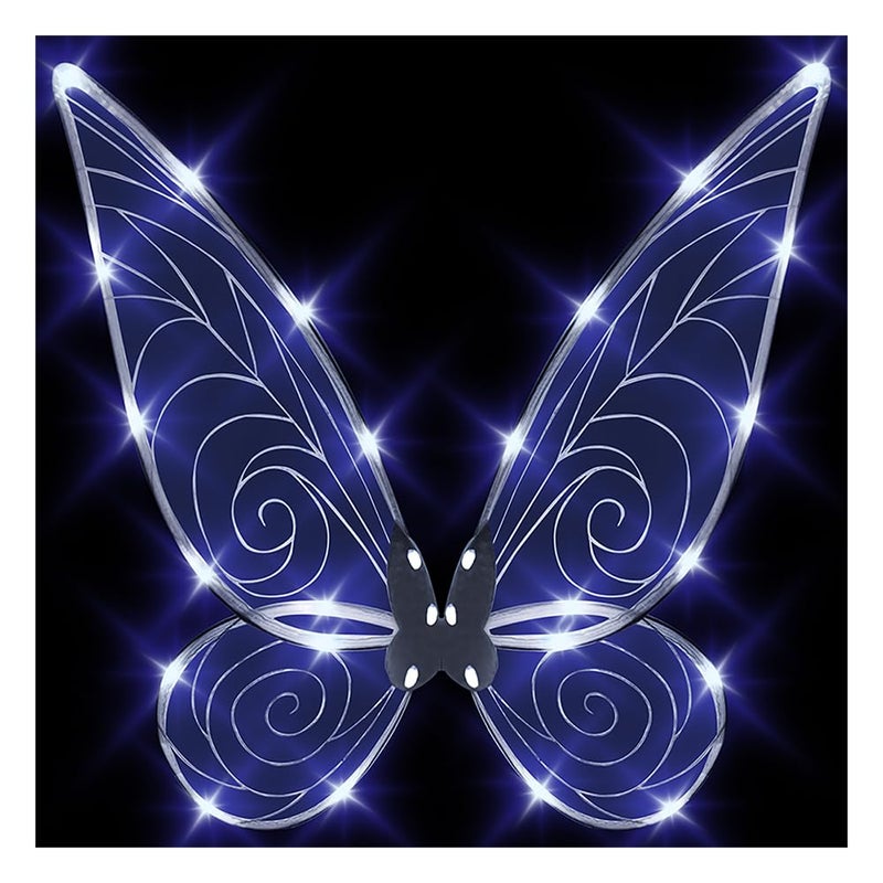 quescu Light up Fairy Wings for AdultsLED Butterfly Wings for Girls WomenHalloween Costume Dress Up Gifts for Kids White - Image 2
