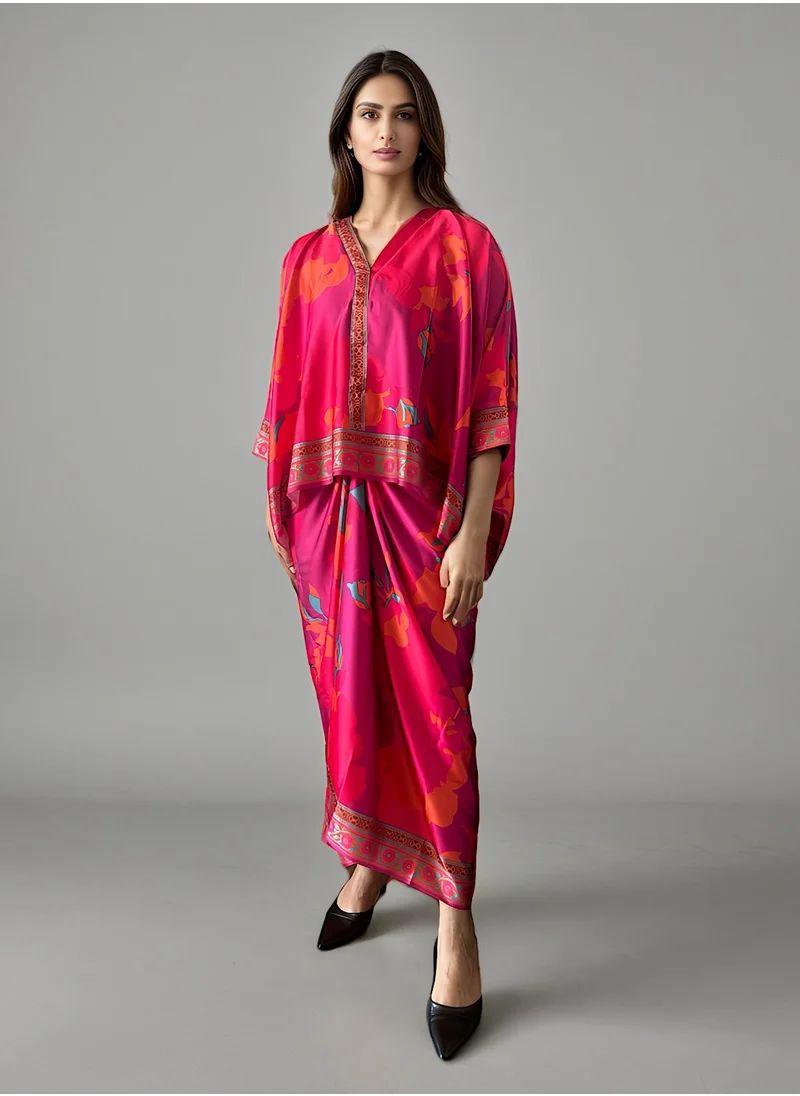 ECSTACY Printed Drape Skirt Set