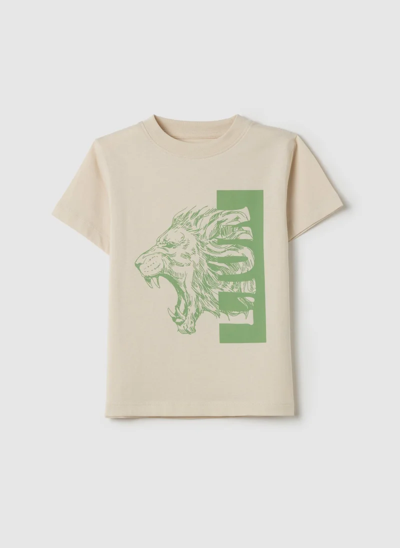 او في اس Cotton T-Shirt With Print
