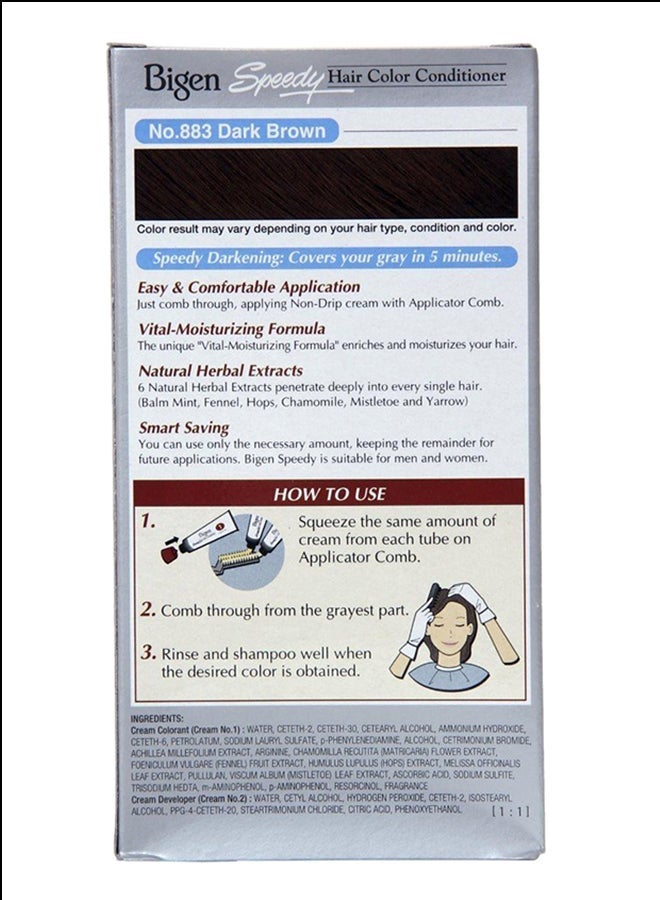 Bigen Speedy Hair Colour Conditioner With Natural Herbs 883 Dark Brown 80grams - Image 2