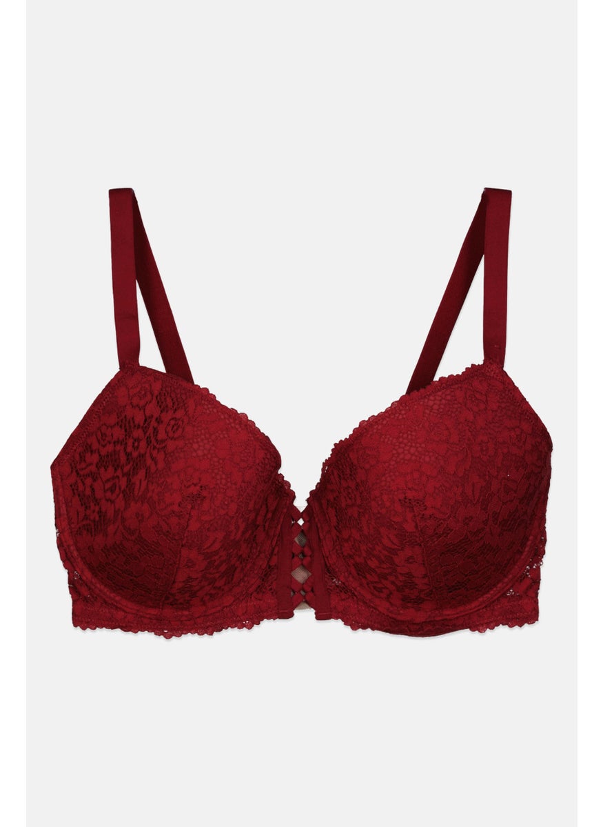 UNDIZ - Women Padded Textured Wired Bra, Maroon - Image 1