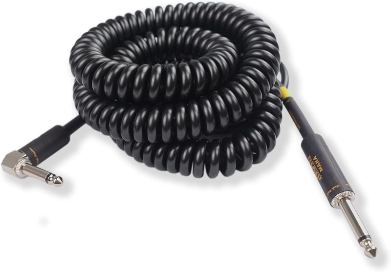 MAKA Premium Guitar Coil Cable 30 Feet, Instrument Coiled Curly Cord for Guitar Bass, 1/4 inch Right Angle to Straight, Pearl Black - Image 2