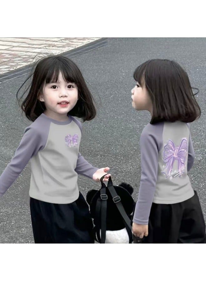 Girls Spring And Autum Pure Cotton Long-sleeved T-shirt New Medium And Large Children's Round Neck Color Matching Sweet And Cute Bottoming Shirt
