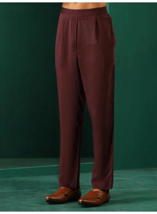 ترو برونز Men's Deep Purple Paan Muslin Silk Printed Co-ord Set