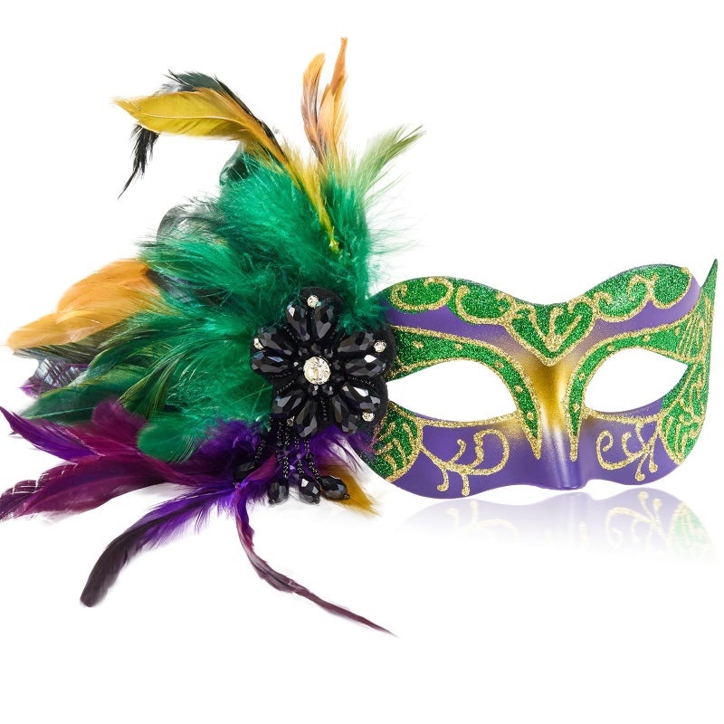 MYSEUNI 2025 New Mardi Gras Masks for Women with Feathers Womens Mascarade Venetian Mask for Masquerade Party Mardi Gras Halloween Cosplay Prom Christmas - Image 2