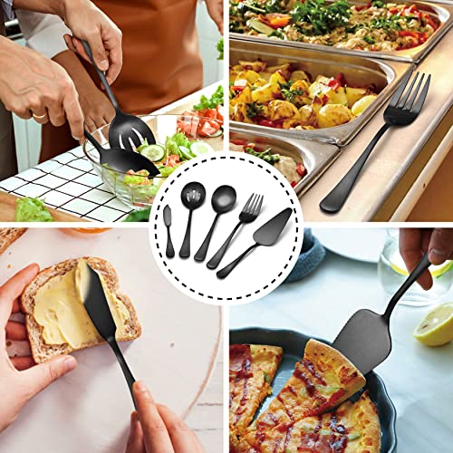 LIANYU 5-Piece Matte Black Serving Utensils Set, Stainless Steel Flatware Serving Set, Ideal for Buffet Catering Party, Satin Finish, Dishwasher Safe - Image 3