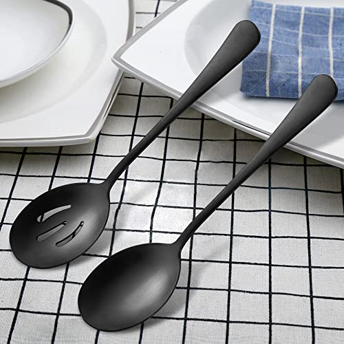 LIANYU 5-Piece Matte Black Serving Utensils Set, Stainless Steel Flatware Serving Set, Ideal for Buffet Catering Party, Satin Finish, Dishwasher Safe - Image 2