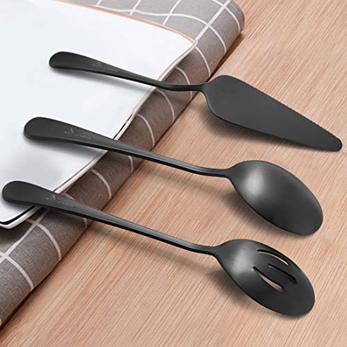LIANYU 5-Piece Matte Black Serving Utensils Set, Stainless Steel Flatware Serving Set, Ideal for Buffet Catering Party, Satin Finish, Dishwasher Safe - Image 4