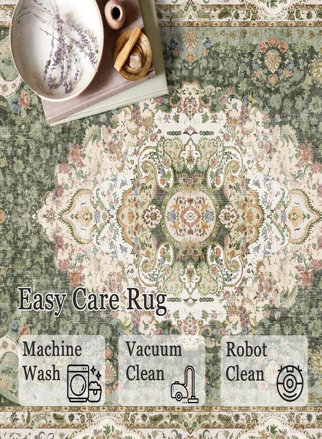 Castage Green Rug 3x5,Washable Area Rugs for Bedroom Living Room Kitchen Entryway,Small Boho Vintage Bohemian Distressed Non Slip Carpet,Floral - Image 5