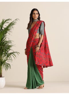 trueBrowns trueBrowns Red Muslin Ikat Saree  - Image 3