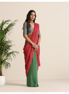 trueBrowns trueBrowns Red Muslin Ikat Saree  - Image 5