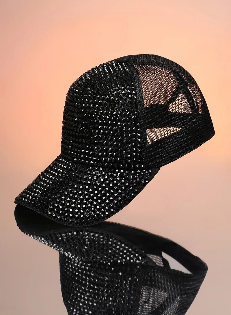 صوص هاوت كاب بيسبول نسائي ماكسي مرصع - أسود أونيكس