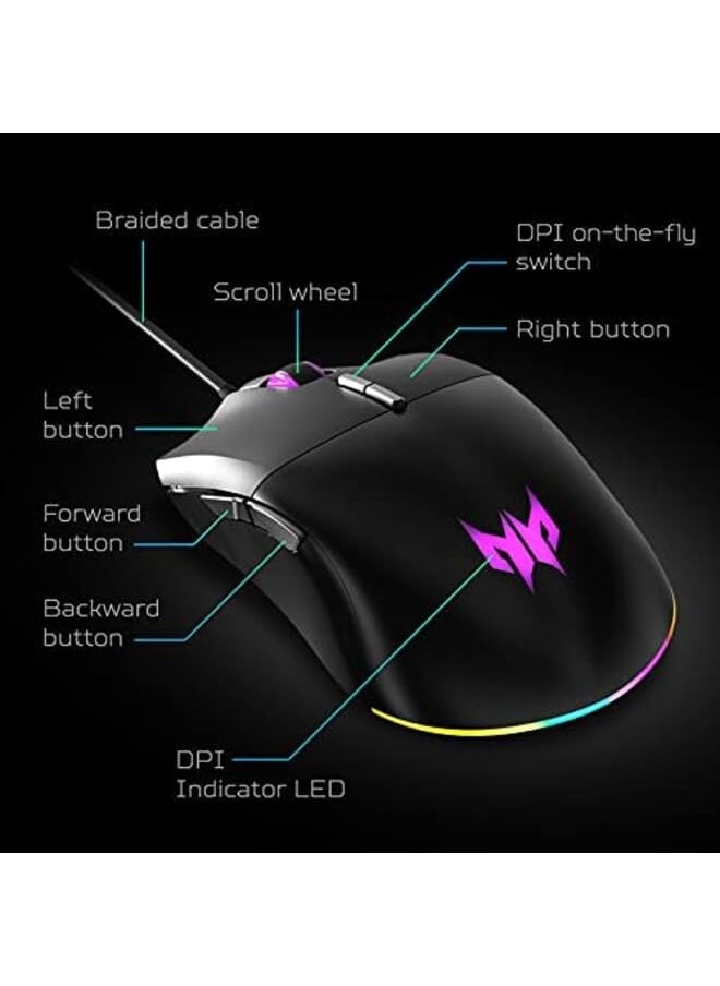 Acer - Predator Cestus 330 Gaming Mouse With Pixart 3335 Sensor Adjustable Dpi Settings 16.8 Million Rgb Color Lighting Combinations And Nvidia Reflex - Image 1