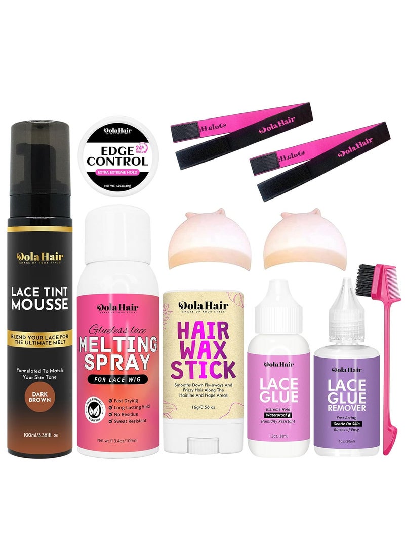 Dolahair - Dolahair Lace Glue Kit  Complete Set with Lace Tint Mousse Wig Installation  Melting Spray Dark Brown - Image 1