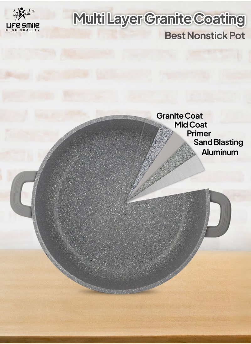 24cm (2.1 Liter) LIFE SMILE Shallow Pot - Multi Layer Non Stick Granite Coating 100% PFOA Free - Glass Lid With Silicone Rim - Detachable Silicone Handles - Oven Safe Frying Pan - pzsku/Z15C0ADCF8AC465DD3A88Z/45/_/1729239355/ddd919fe-08b2-45c7-9322-7ebb4b0cc73d
