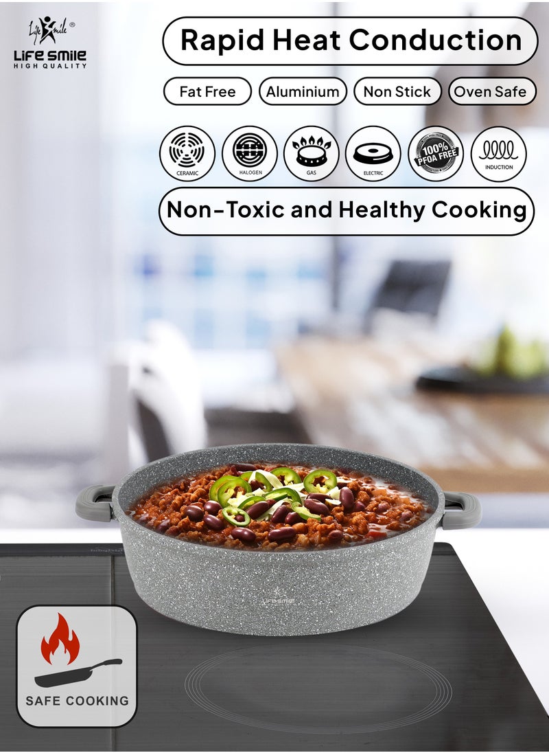 24cm (2.1 Liter) LIFE SMILE Shallow Pot - Multi Layer Non Stick Granite Coating 100% PFOA Free - Glass Lid With Silicone Rim - Detachable Silicone Handles - Oven Safe Frying Pan - pzsku/Z15C0ADCF8AC465DD3A88Z/45/_/1729239361/5a4fb9bd-79fc-4d29-88f4-4df246f32b6a