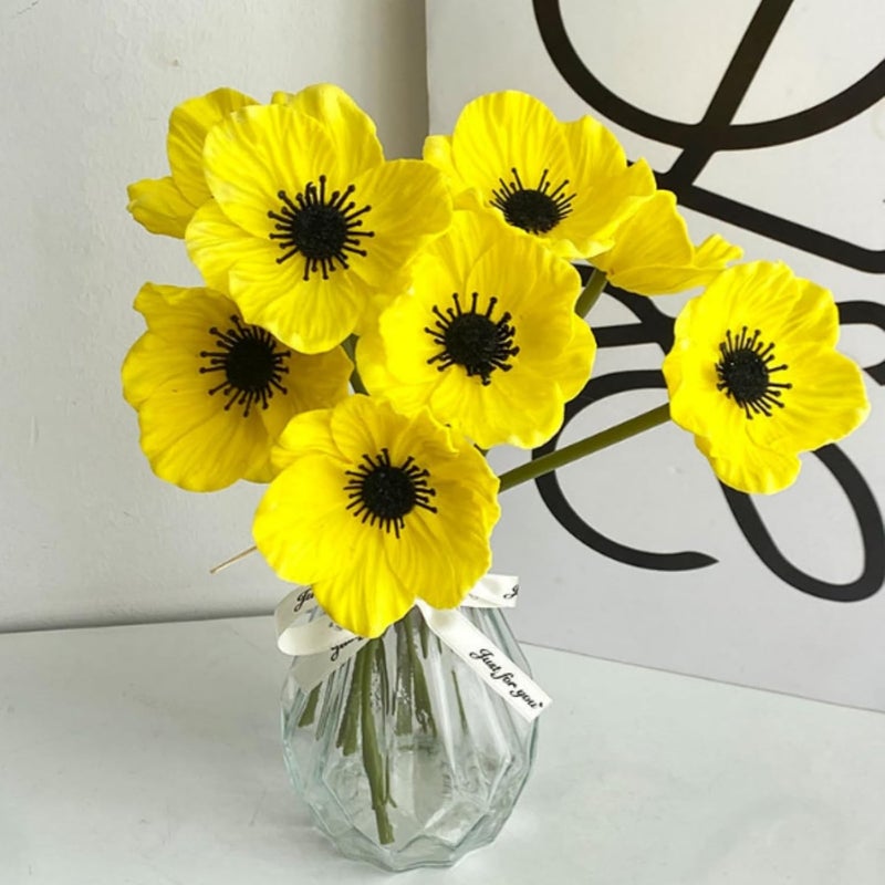 OUKEYI Artificial Flowers False Poppy Flowers,10 pcs Artificial Poppy Silk Fake Flowers,No Fade PU Fake Latex Flowers for Kitchen Table Centerpiece Wedding Holiday Bridal Bouquet Home Party Decor (yellow) - Image 4