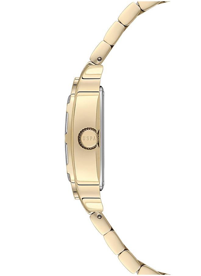 U.S. Polo Assn. - U.S. Polo Assn. Stile Ladies' 28x34mm Watch with White Mother-of-Pearl Dial, Diamond Accents & Gold Stainless Steel Band - USPA2100-03, A Statement of Elegance - Image 1