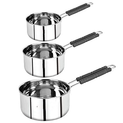 BPE Stainless Steel Sauce Pan Set of 3 Sauce Pan Milk Pan Tapeli Patila Induction Base 2 Litre,1.5 Litre, 1 Litre Milk Boiler Cookware with Handle - Image 2