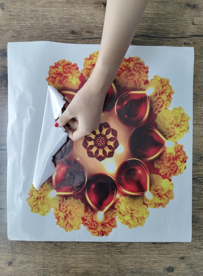 Decor1ders Self Adhesive Rangoli Stickers for Door Entrance Size (40x40) Cm Rangoli Stickers for Pooja | Diwali Decoration Items for Home & Office Decoration | Genda Design 3D Vinyl Rangoli Sticker - Image 2