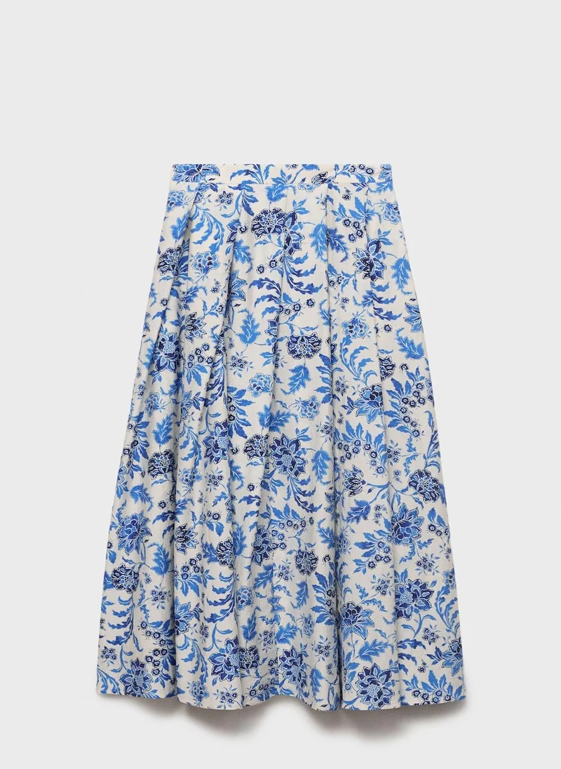 MANGO Long Floral Flared Skirt