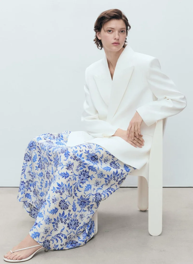 MANGO Long Floral Flared Skirt